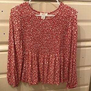 Red & White Floral Long-sleeve Blouse - US M